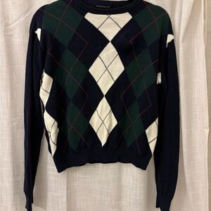 Brandy Melville Black and Green Crew Neck Sweater